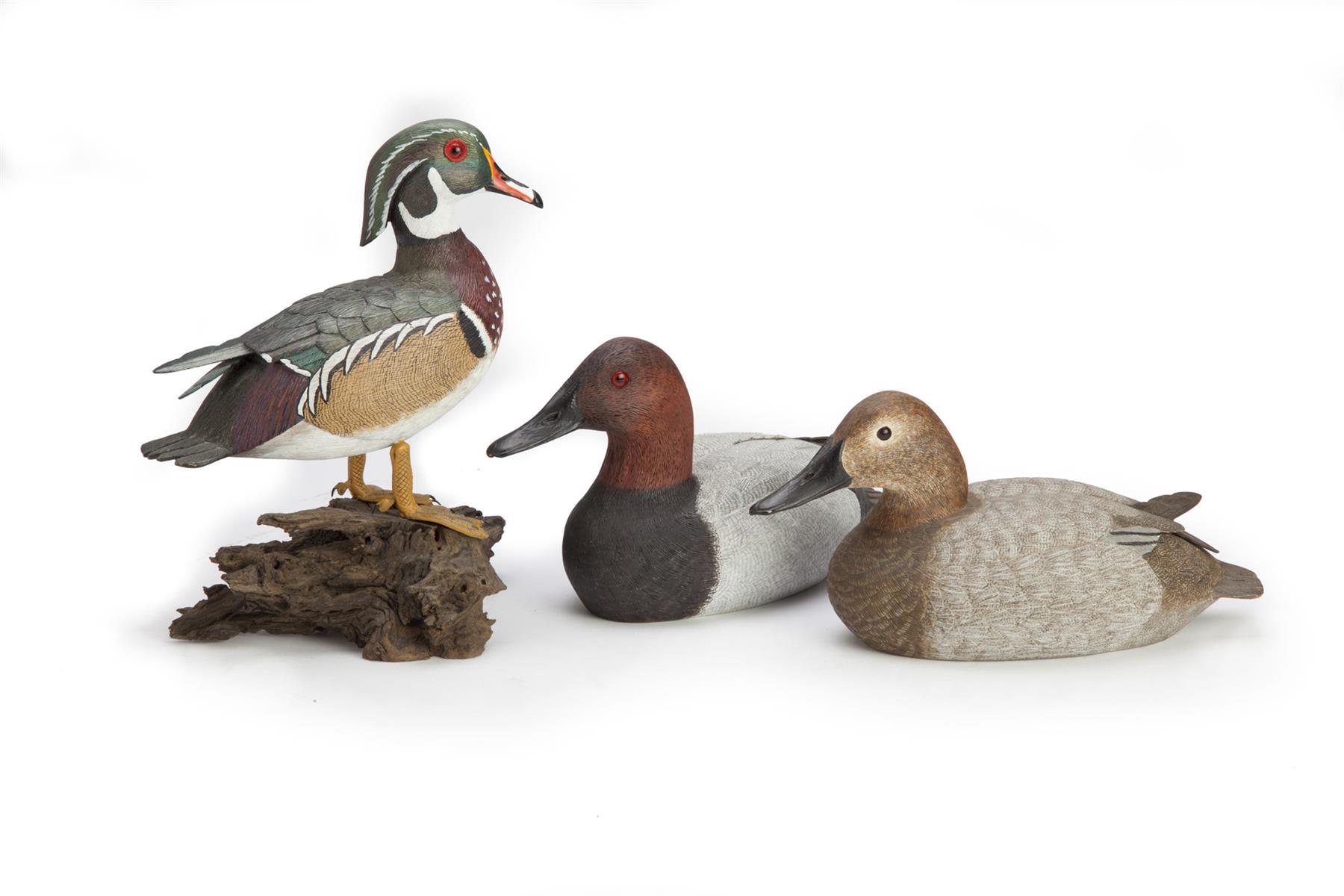 Appraisal: THREE DUCK CARVINGS BY JOHN SHARON TOLEDO OHIO MID TH