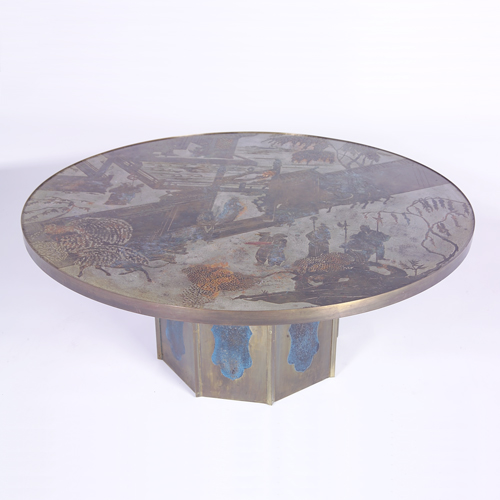 Appraisal: PHILIP KELVIN LAVERNE Bronze coffee table its top decorated with