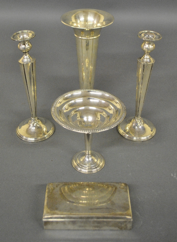 Appraisal: - Grouping of weighted sterling silver candlesticks h vase compote