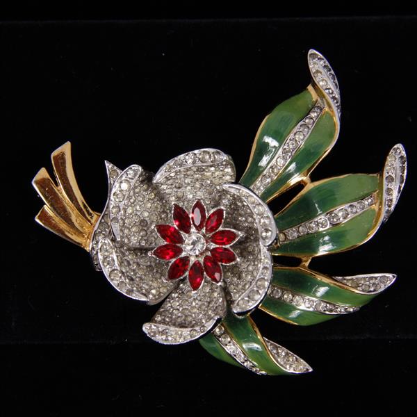 Appraisal: Coro Adolph Katz Pave Enamel Movable Flower Brooch Pin