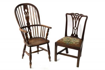 Appraisal: A mahogany splat back chair and a stick back chair