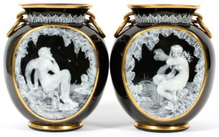 Appraisal: GEORGE JONES PATE-SUR-PATE PORCELAIN VASES ATTRIB TO FREDERICK SCHENCK C