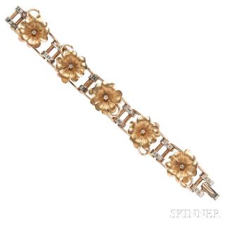 Appraisal: kt Gold and Diamond Bracelet each arched link centering a