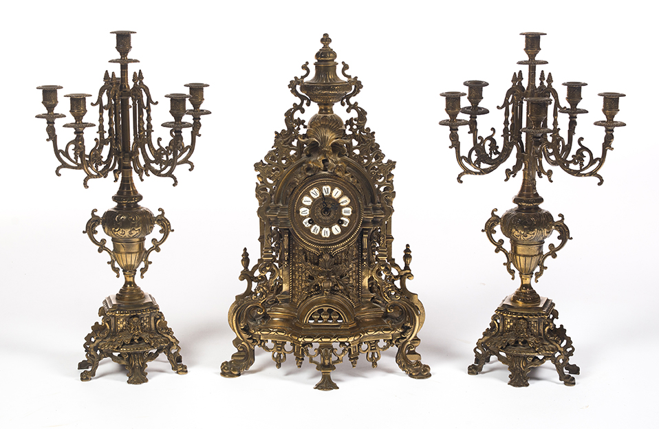 Appraisal: THREE-PIECE BRASS GARNITURE SET European late th century Heavily cast