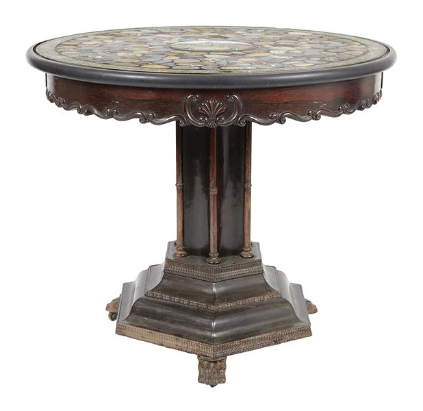 Appraisal: A FINE EARLY VICTORIAN MICRO MOSIAC AND SPECIMIN MARBLE TOPPED