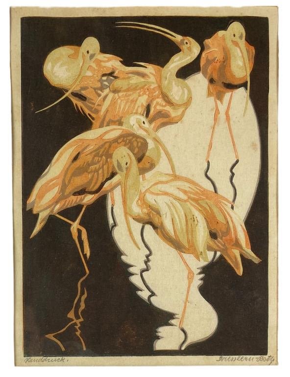 Appraisal: Norbertine Von Bresslern-Roth Color Linocut Ibis Hand Signed Frame x