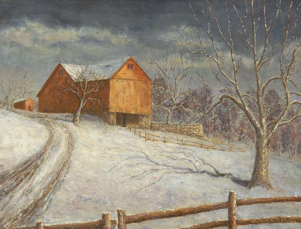 Appraisal: WINFIELD SCOTT CLIMEAmerican - Connecticut red barn in winter Signed