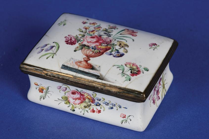 Appraisal: AN TH CENTURY SOUTH STAFFORDSHIRE STYLE ENAMEL BOX AND COVER