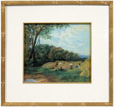 Appraisal: th century pastel landscape hay harvesters signed verso quot Hall