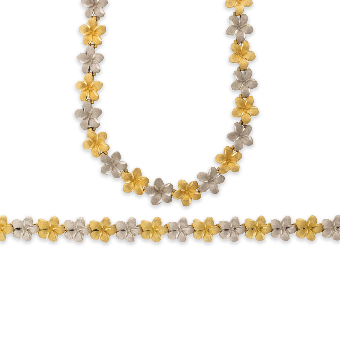 Appraisal: A FOURTEEN KARAT BI-COLOR GOLD NECKLACE AND BRACELET SUITE A