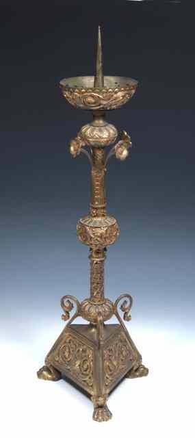 Appraisal: A TH CENTURY GILT METAL ECCLESIASTICAL STYLE PRICKET CANDLESTICK with