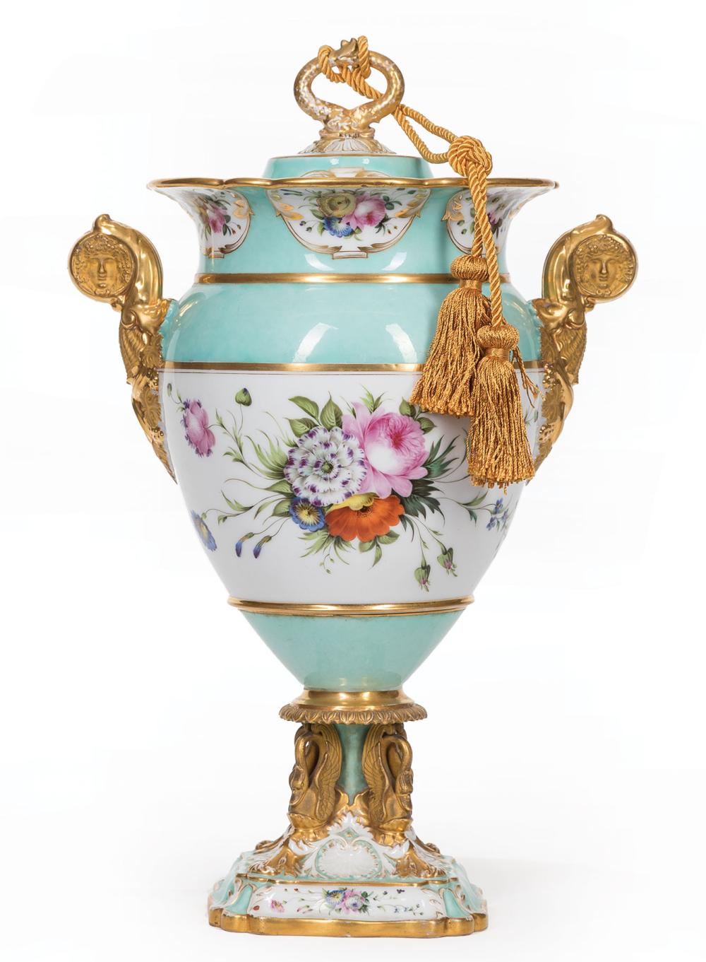 Appraisal: Good Paris Porcelain Gilt and Polychrome Covered Urns th c