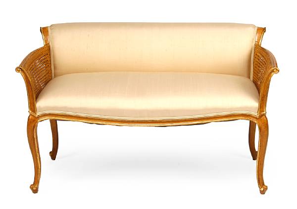 Appraisal: A Louis XV style parcel gilt and caned walnut small