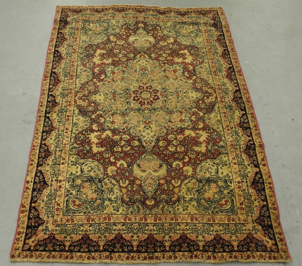 Appraisal: ORIENTAL PERSIAN LAVAR KERMAN WOOL CARPET RUG Persia th CneturyIvory