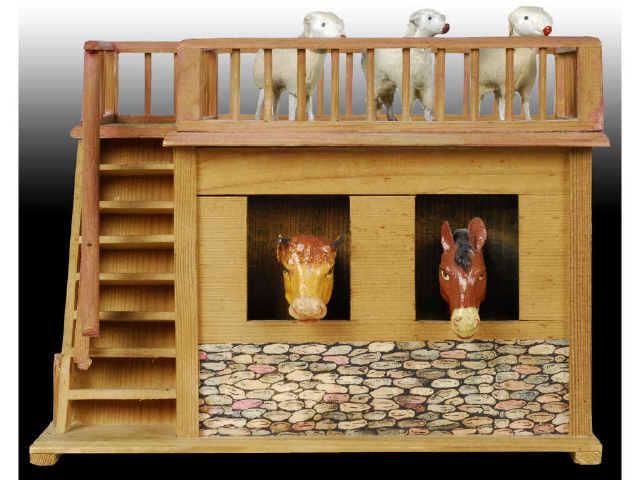 Appraisal: Wood Farm Stable Toy with Animals Description Mechanism for horse