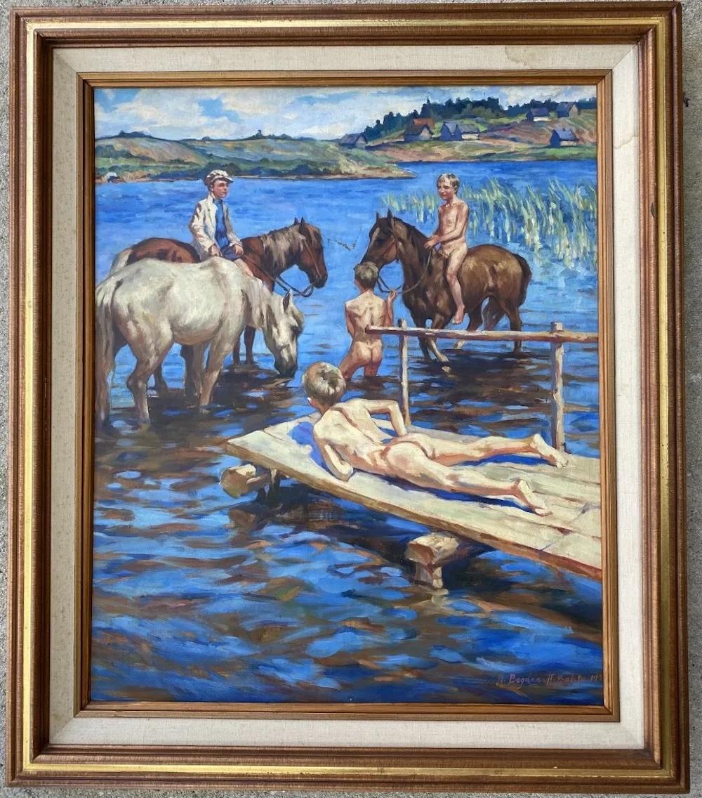 Appraisal: NIKOLAI BOGDANOV-BELSKY RUSSIAN - Leisurely Afternoon at Lake signed dated