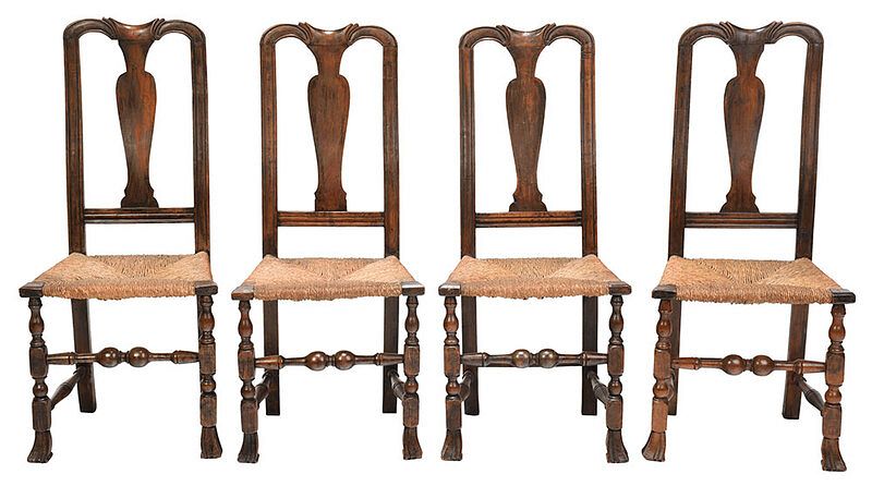 Appraisal: Rare Set of Four William and Mary Side Chairs New