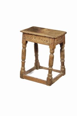 Appraisal: A Charles II oak and pollarded oak joined stool the