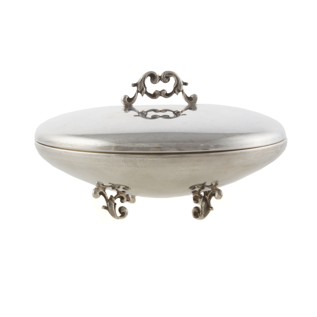 Appraisal: Italian sterling silver footed covered dish with scroll feet marked