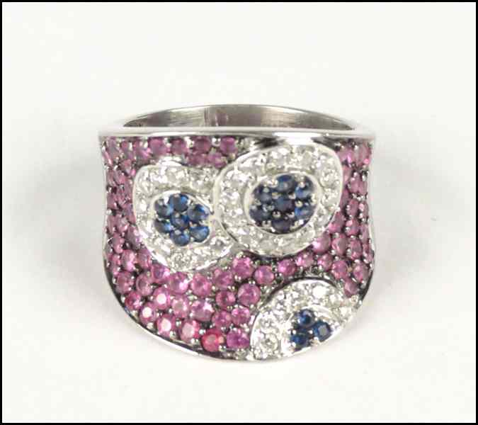 Appraisal: KARAT WHITE GOLD DIAMOND AND COLORED SAPPHIRE RING grams Condition