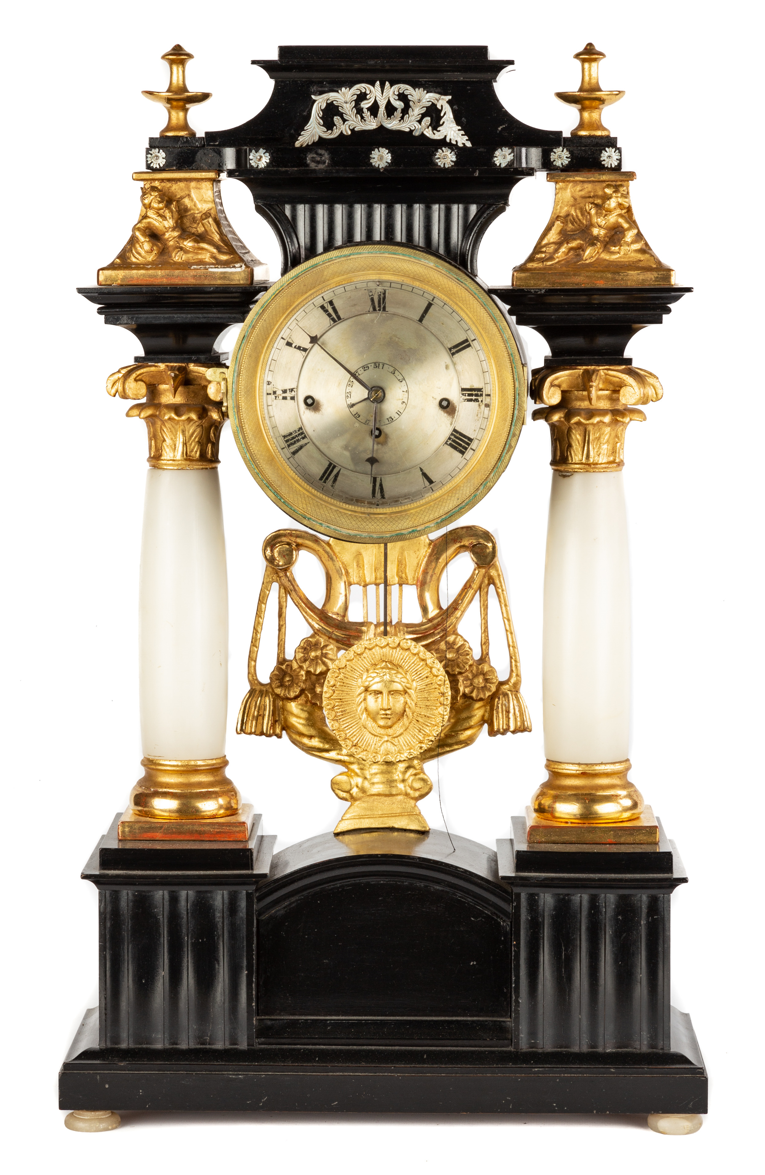 Appraisal: AUSTRIAN PORTICO CLOCK Early th century train time and strike