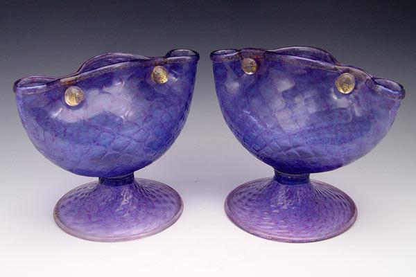 Appraisal: PAIR MURANO GLASS VASES A most unusual pail of waffle