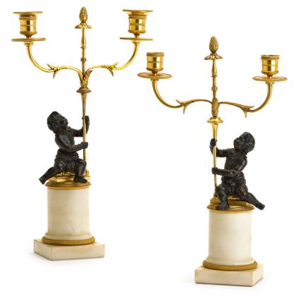 Appraisal: Louis XVI style gilt and patinated bronze candelabra th century