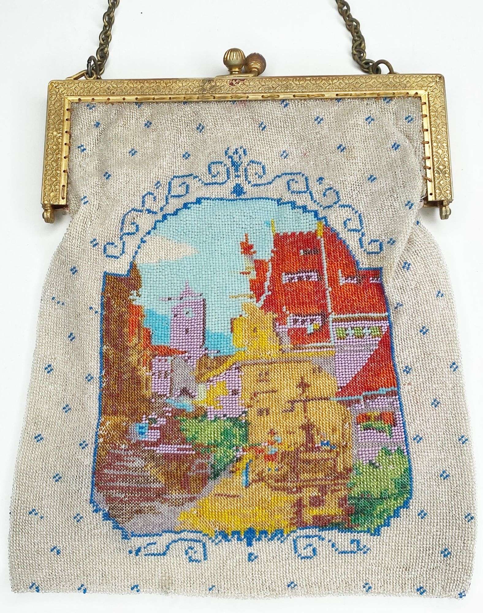 Appraisal: Micro Beaded Hand Bag with Street Scene long at widest