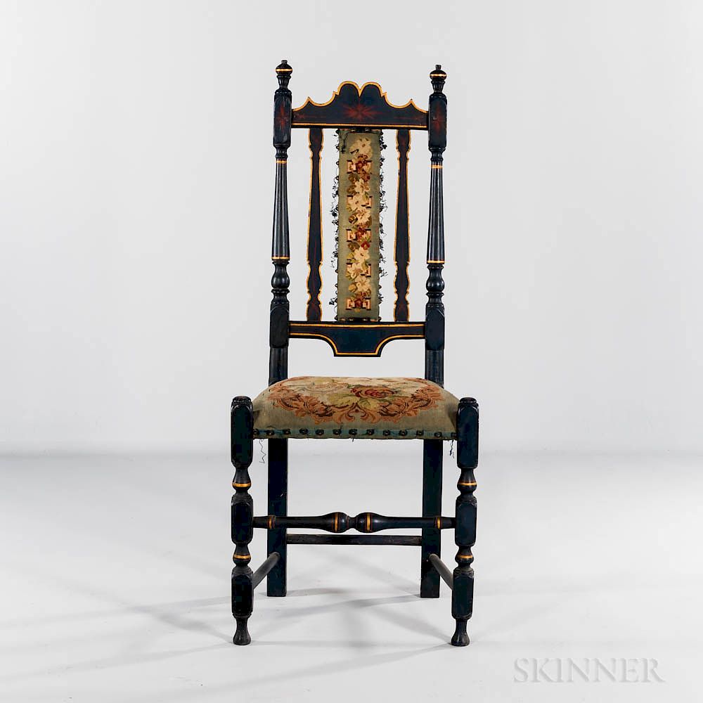 Appraisal: Blue Paint-decorated Bannister-back Side Chair Blue Paint-decorated Bannister-back Side Chair