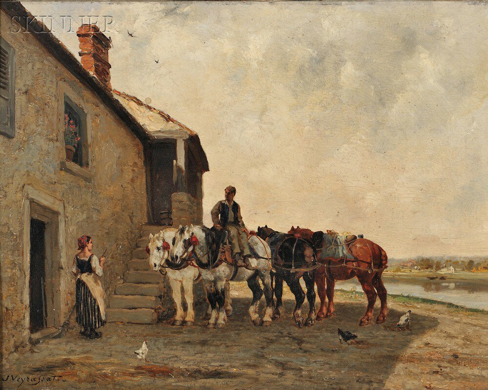 Appraisal: Jules Jacques Veyrassat French - Tending to the Horses Signed