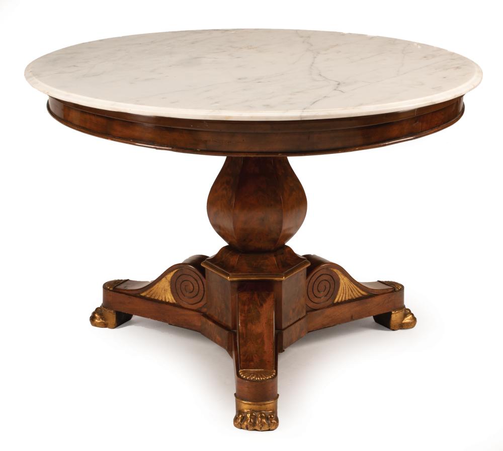 Appraisal: Charles X Parcel Gilt Mahogany Center Table th c circular