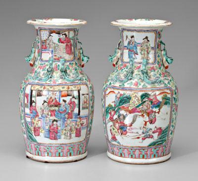 Appraisal: Pair Chinese famille rose vases balusters with molded Buddhist lions