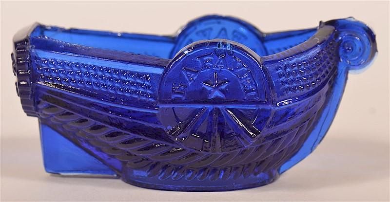 Appraisal: Boston Sandwich Glass Co Blue Boat Salt Boston Sandwich Glass