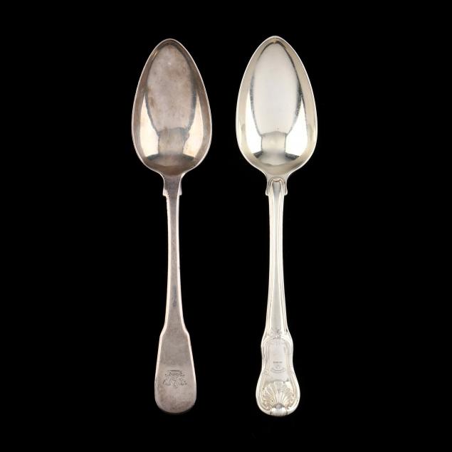 Appraisal: TWO GEORGIAN SILVER TABLESPOONS The first in Kings pattern with