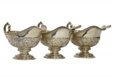 Appraisal: A set of three silver sauce boats Elkington Co Birmingham