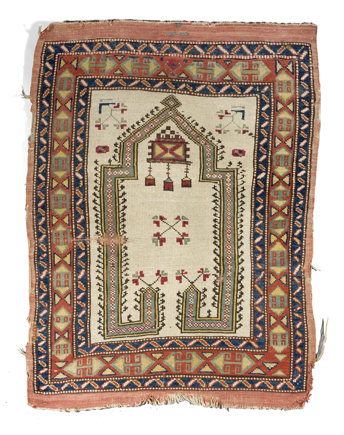 Appraisal: TURKISH PRAYER RUG PROBABLY BERGAMA REGION LATE NINETEENTH CENTURY The