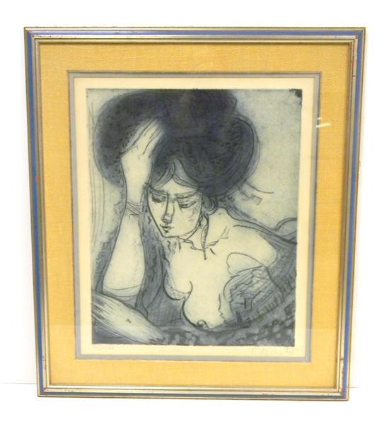 Appraisal: Etienne Ret French Israeli drypoint etching portrait of a woman