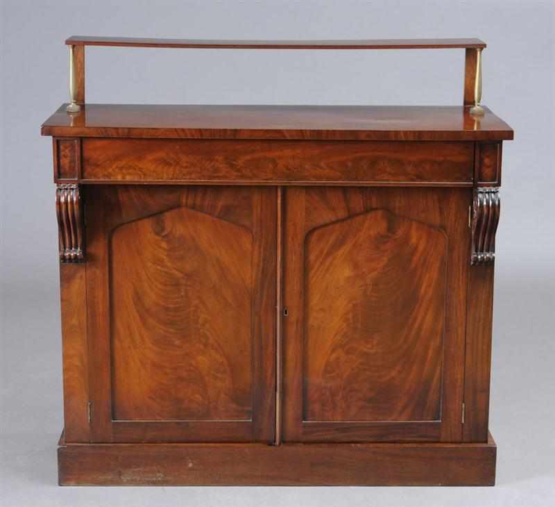 Appraisal: REGENCY BRASS-MOUNTED MAHOGANY CHIFFONIER The single-shelf superstructure on brass supports