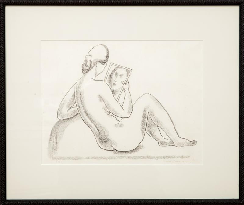 Appraisal: ERNEST FIENE - NUDE WITH MIRROR Lithograph on wove paper