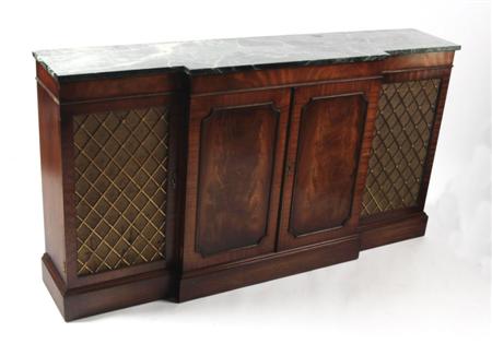 Appraisal: A Regency style green marble top breakfront sideboard with beaded