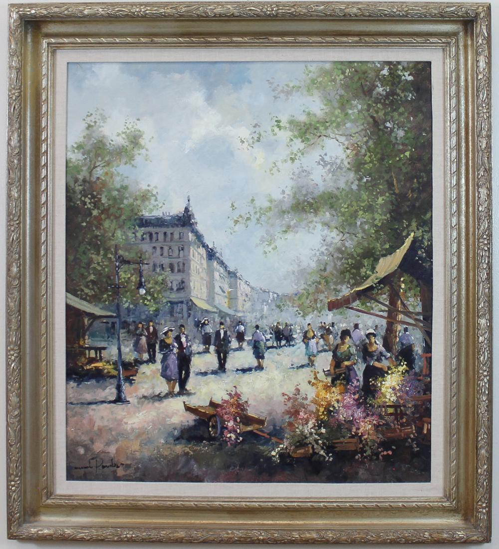 Appraisal: PARIS FLOWER MARKET OIL ON CANVAS illegibly signed lower left