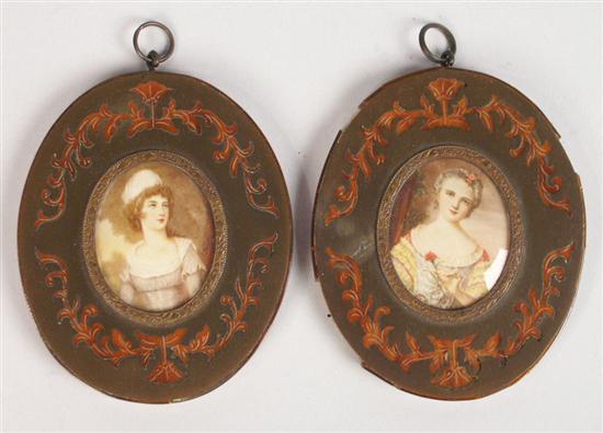 Appraisal: PAIR OF OVAL PORTRAIT MINIATURES in inlaid frames one signed