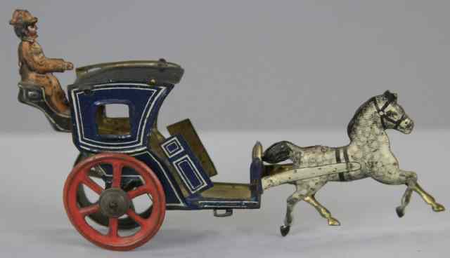 Appraisal: MEIER HORSE DRAWN CAB PENNY TOY Germany lithographed tin blue