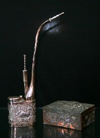 Appraisal: A Shanghai silver opium pipe together with an s Chinese