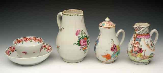 Appraisal: A CHINESE EXPORT SPARROW BEAK JUG famille rose colours two