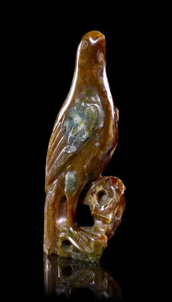 Appraisal: A Carved Agate Model of a Parrot of spinach and