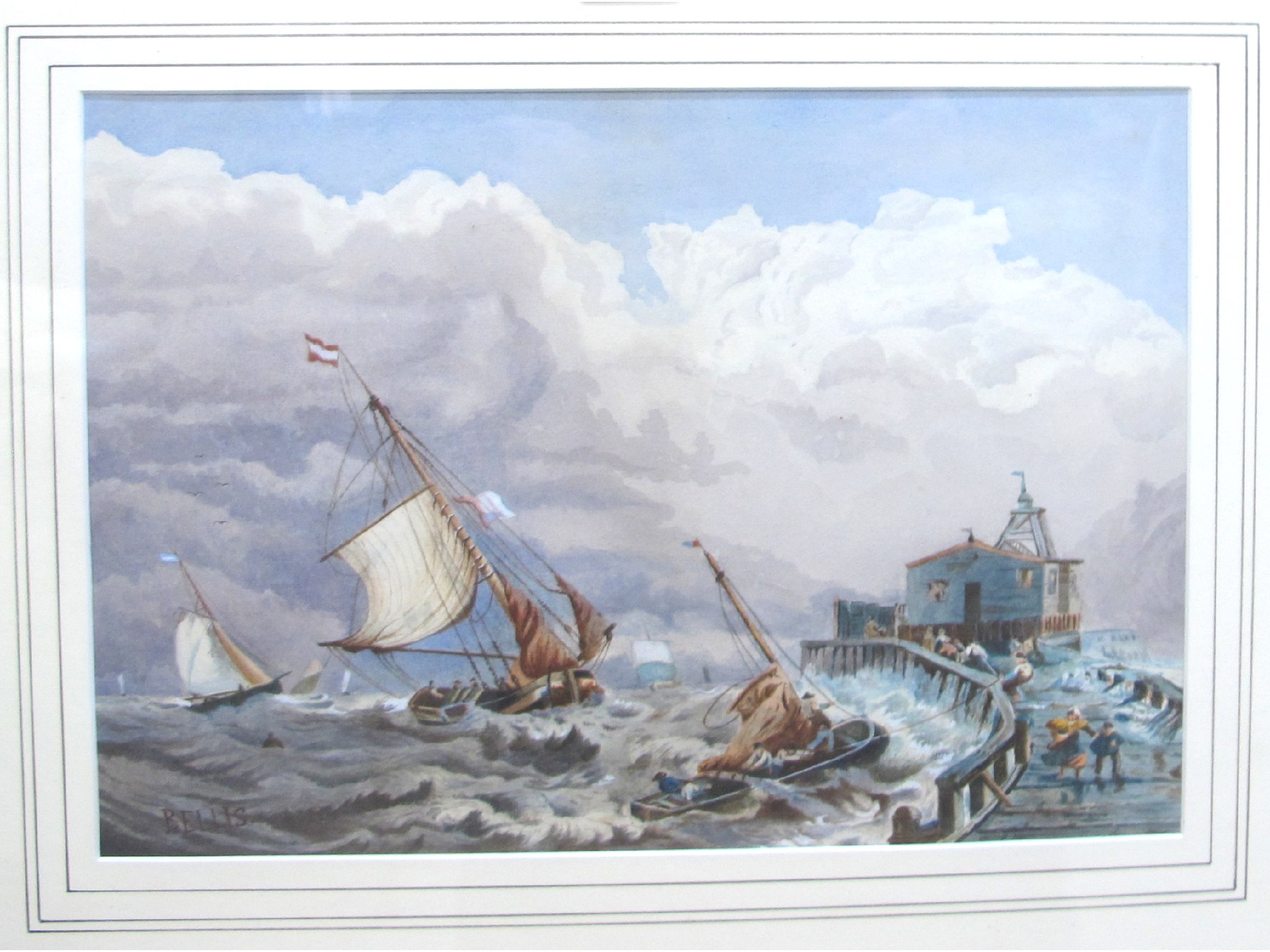 Appraisal: B ELLIS Harbour in rough seas signed watercolour