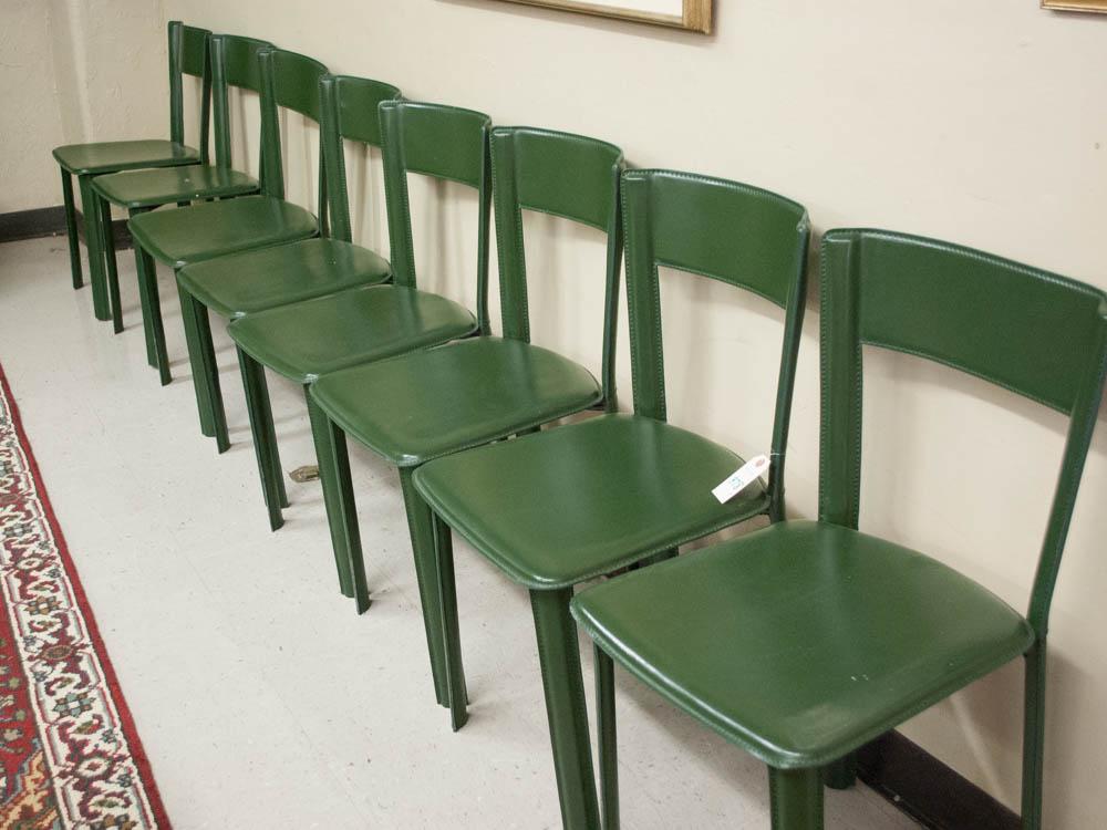 Appraisal: A SET OF EIGHT ITALIAN GREEN LEATHER DINING CHAIRS Frag