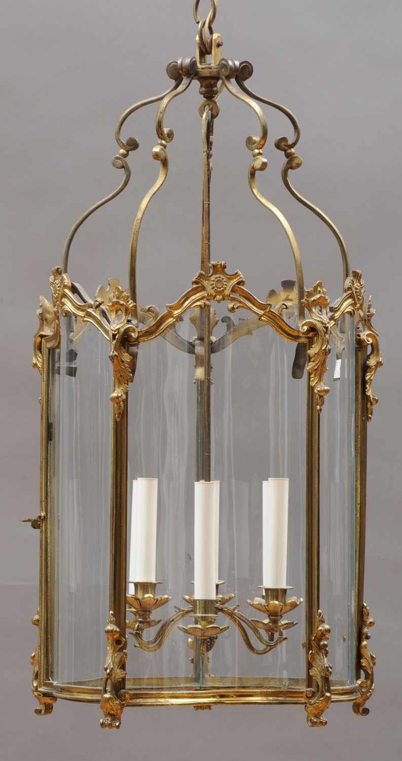 Appraisal: LOUIS XV STYLE GILT-BRONZE SIX-LIGHT LANTERN The hexagonal-shaped body with