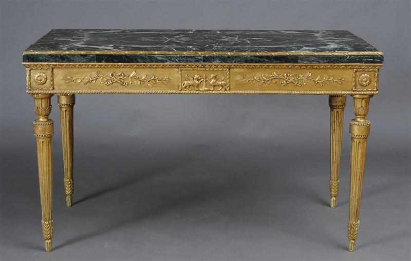 Appraisal: FINE ITALIAN NEOCLASSICAL GILTWOOD CONSOLE With a bronze-mounted verde antico